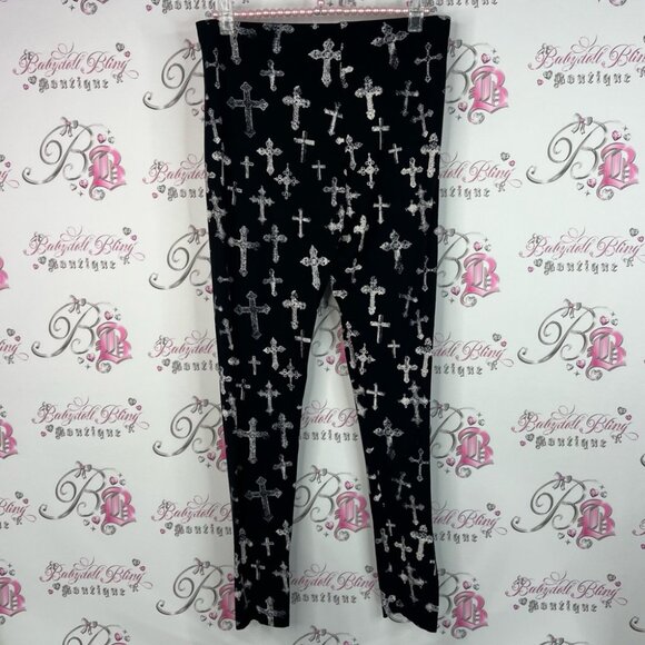 Topshop tights leggings all over print stretchy Black and White Cross Leggings - Picture 1 of 7